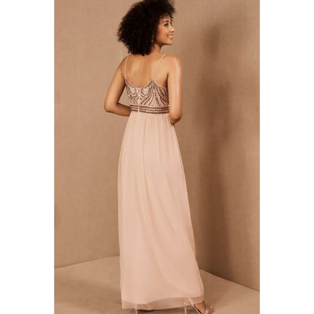 BHLDN Anthropologie Vilette Maxi Dress Beaded Bodice Strappy Blush Womens Size 4 - Picture 3 of 15